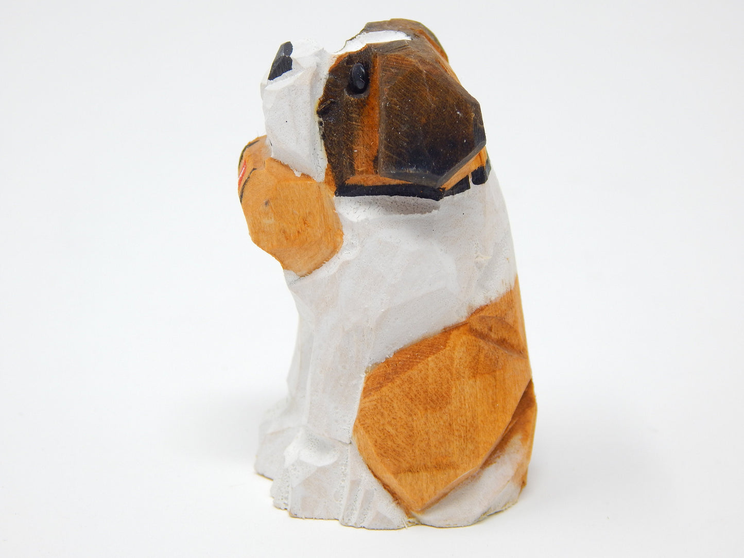 Bernard Dog Puppy Figurine - Miniature 2 Inch Wooden Carving Handmade Home Decor Small Animal Garden Statue Toy Pet Loss Memorial