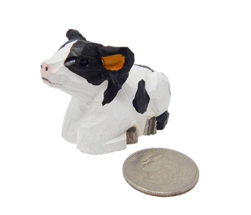Spotted Cow Ornament Hanging Figurine | Hand Wooden Carved Farm Animal Collectible