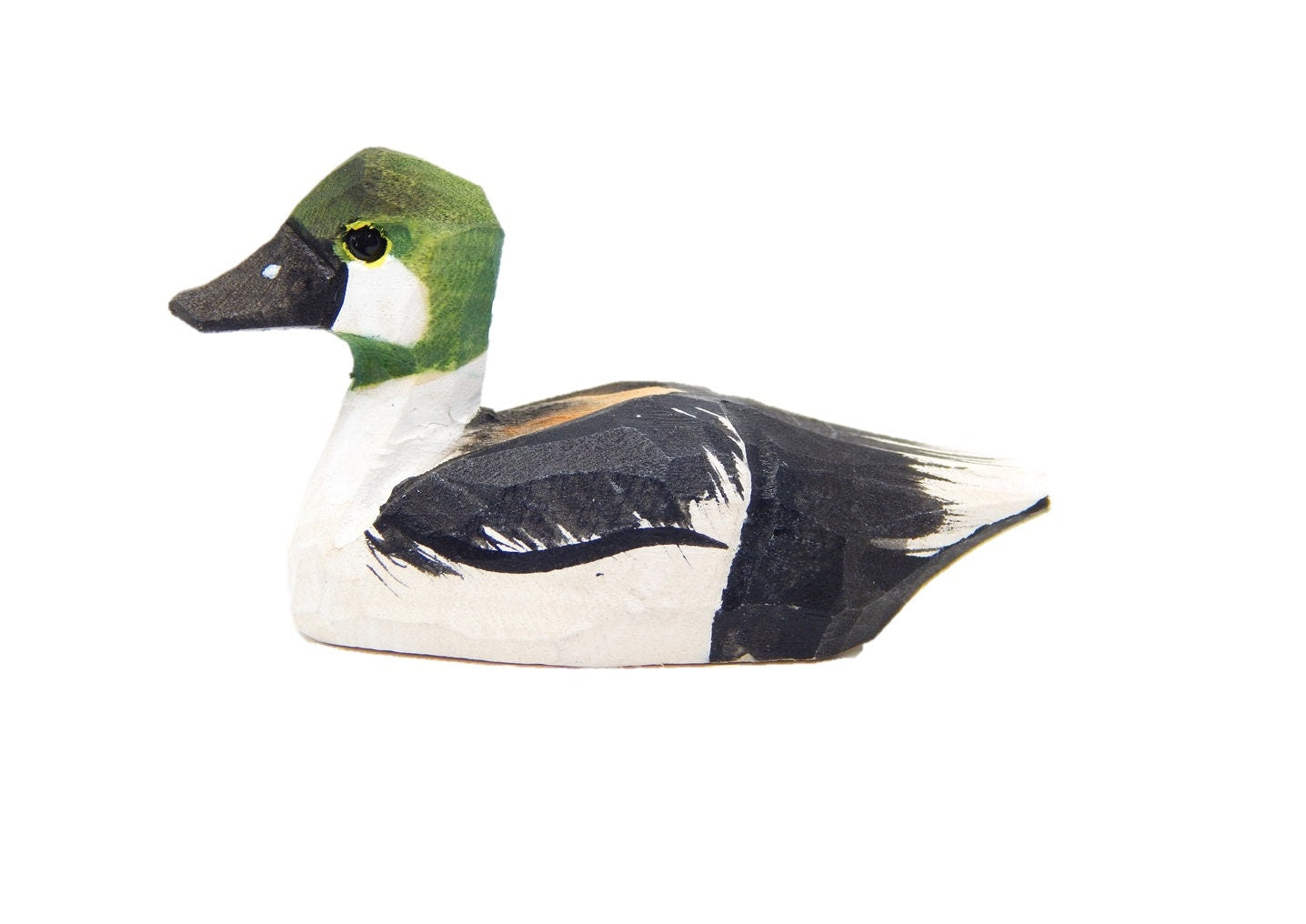 Handmade Wooden Goldeneye Duck Ornament: Small Hanging Carved Figurine