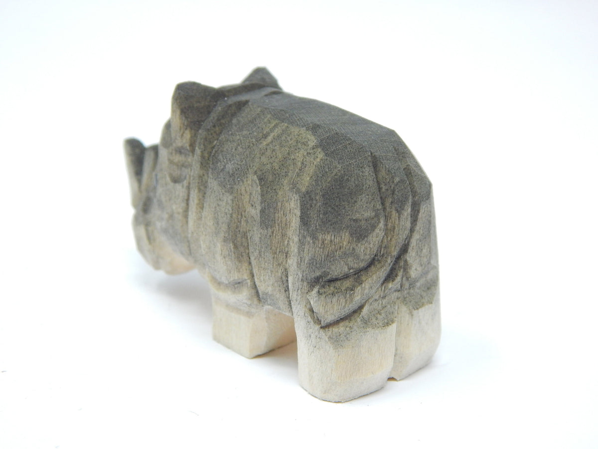 Rhino Handmade Wood Figurine Ornament Animal Statue Decoration Carving Miniature Small Gift Horned Sculpture