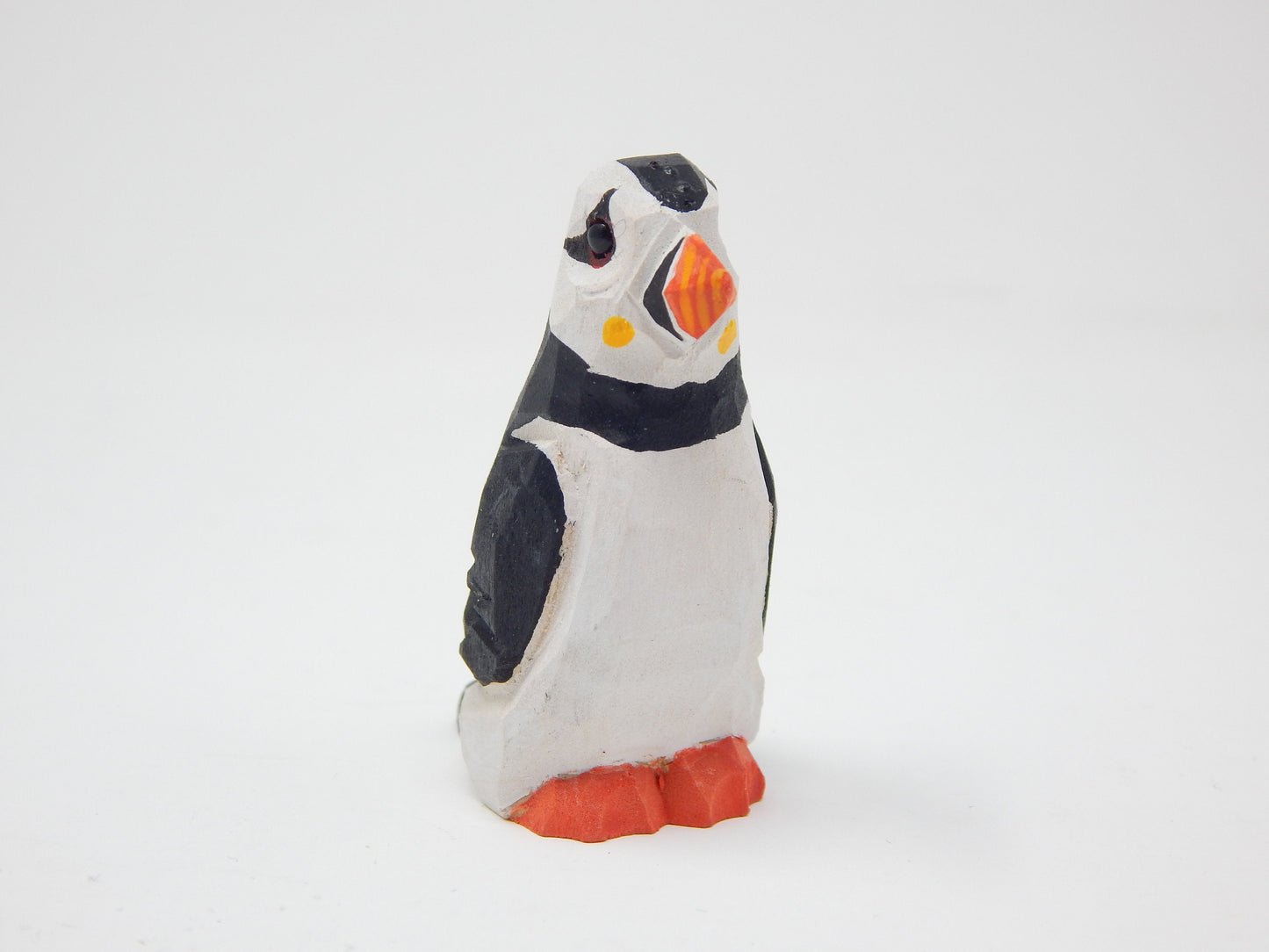 Hand-Painted Wooden Puffin Ornament – Recycled Arctic Bird Art Miniature Carving