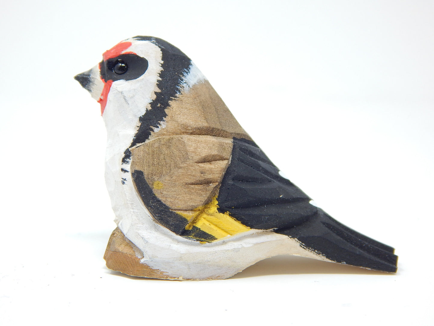 European Goldfinch - Finch Bird Figurine Miniature Wood Songbird Art Carved Statue Sculpture Small Animals Collectible