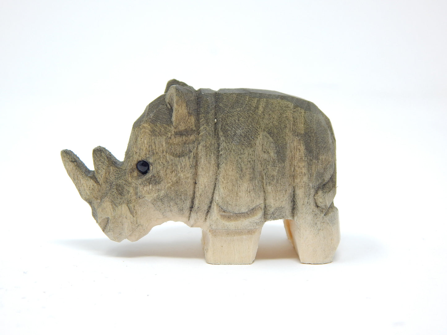 Rhino Handmade Wood Figurine Ornament Animal Statue Decoration Carving Miniature Small Gift Horned Sculpture