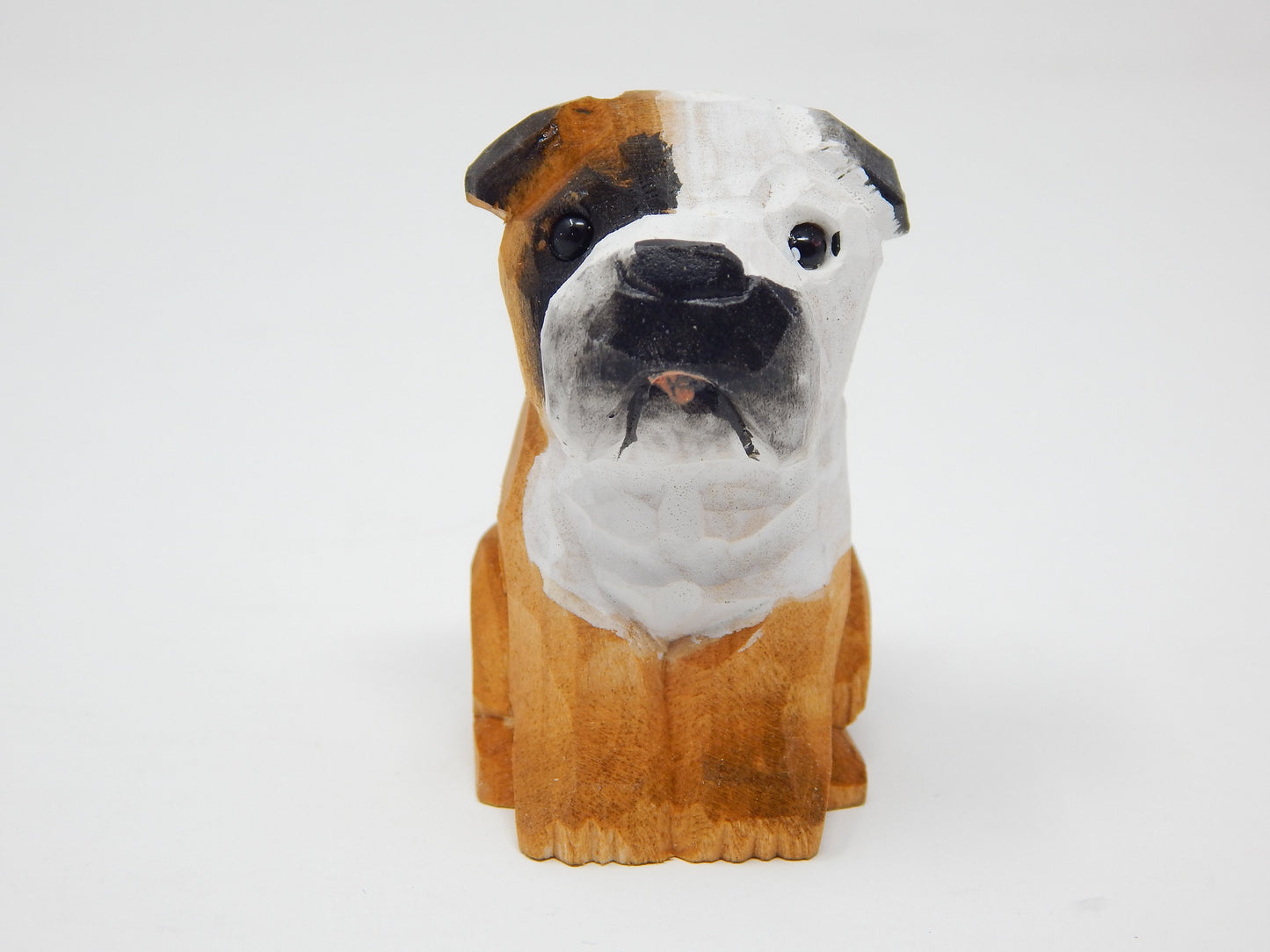 Handmade Bulldog Wood Figurine: Dog Puppy Carving Decor Pet Statue