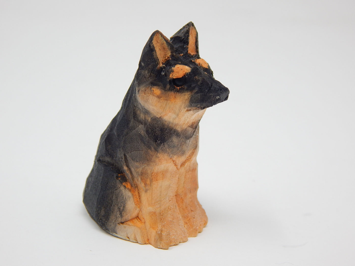 German Shepherd Handmade Wood Figurine - Dog Puppy Small Animal Carving Statue Decoration