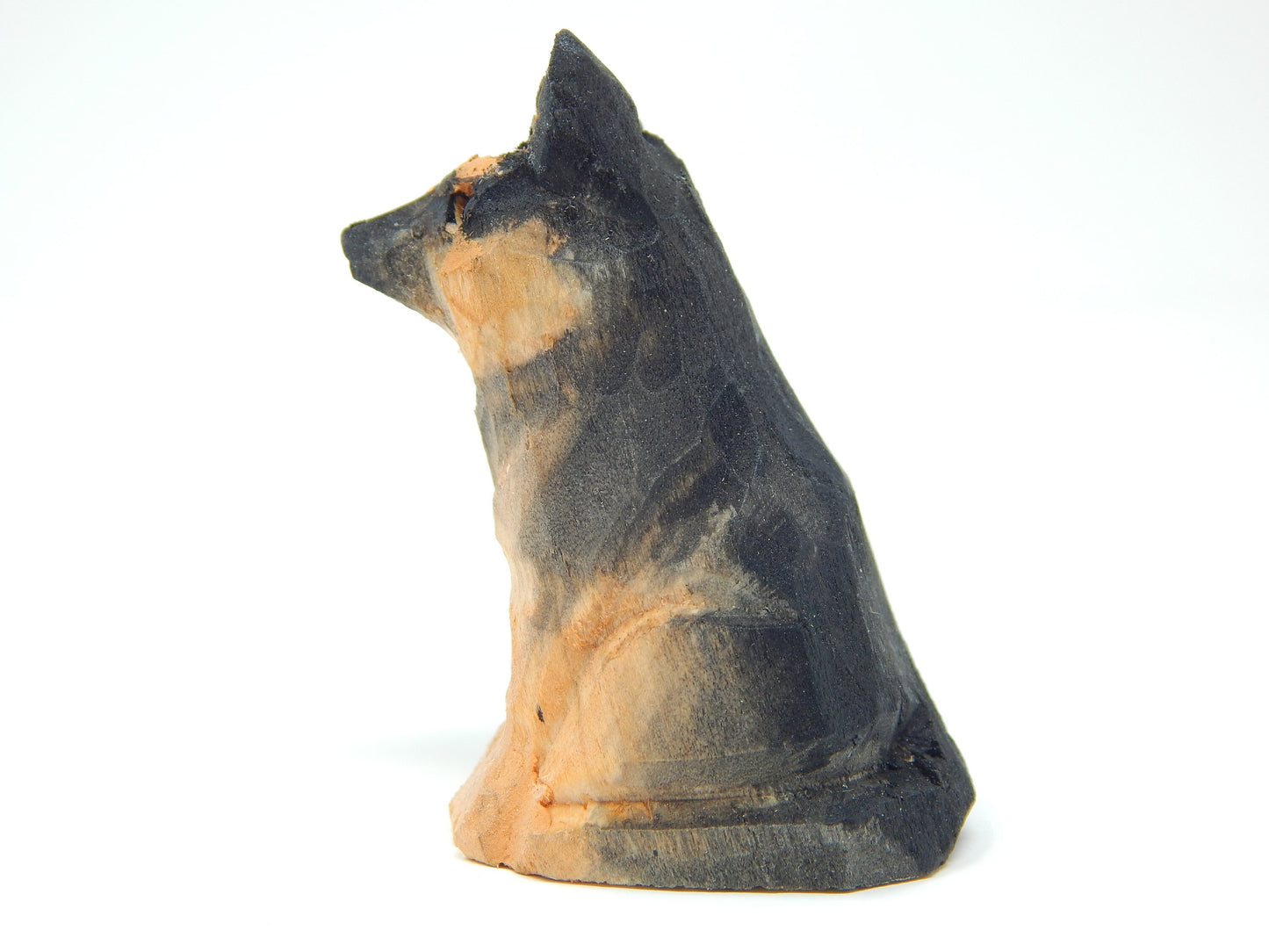 German Shepherd Handmade Wood Figurine - Dog Puppy Small Animal Carving Statue Decoration