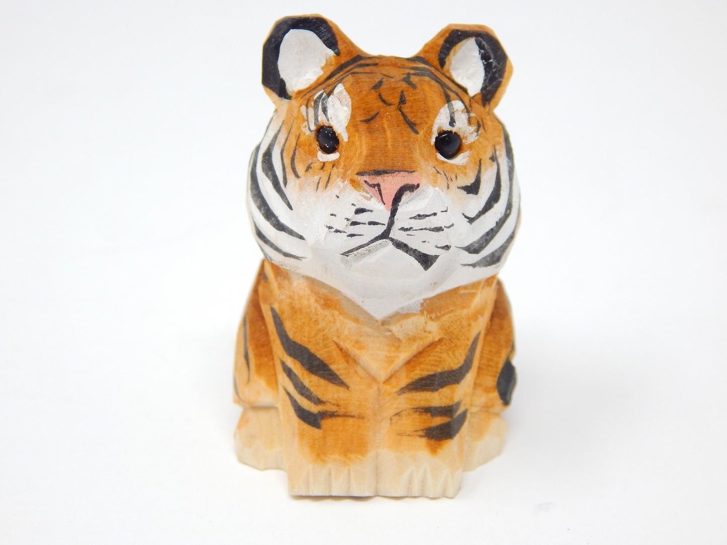 Tiger Figurine Decoration Wooden Statue Art Cat Bengal Striped Miniature Carved Small Animal Sculpture