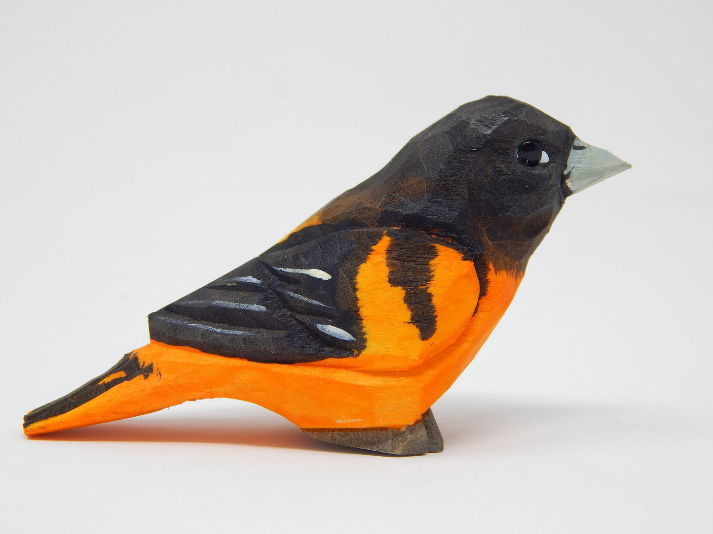 Hand-Carved Wooden Oriole Bird Ornament – Miniature Songbird Decor