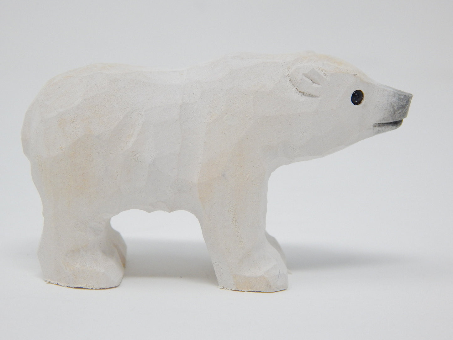 White Polar Bear - Small 2" Wooden Figurine - Arctic North Pole Snow Antarctica Carving Hand-Made Decoration Miniature Animals Woodwork