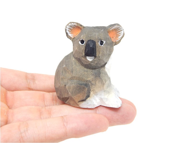 Koala Bear - Small Wooden Figurine - Baby Australian Marsupial Wombat Carving Handmade Decoration Miniature Small Animals Little Art Statue