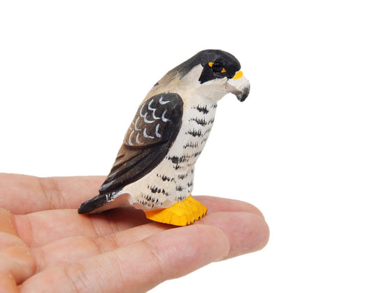 Peregrine Falcon Hawk - Small 2" Wood Art Figurine - Falconry Kestrel Bird of Prey Unique Art Carving Work Decoration Miniature Animals