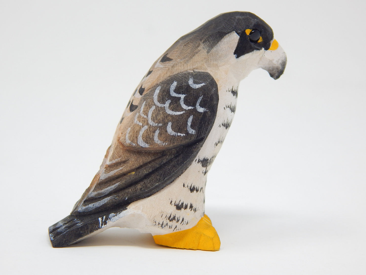 Peregrine Falcon Hawk - Small 2" Wood Art Figurine - Falconry Kestrel Bird of Prey Unique Art Carving Work Decoration Miniature Animals