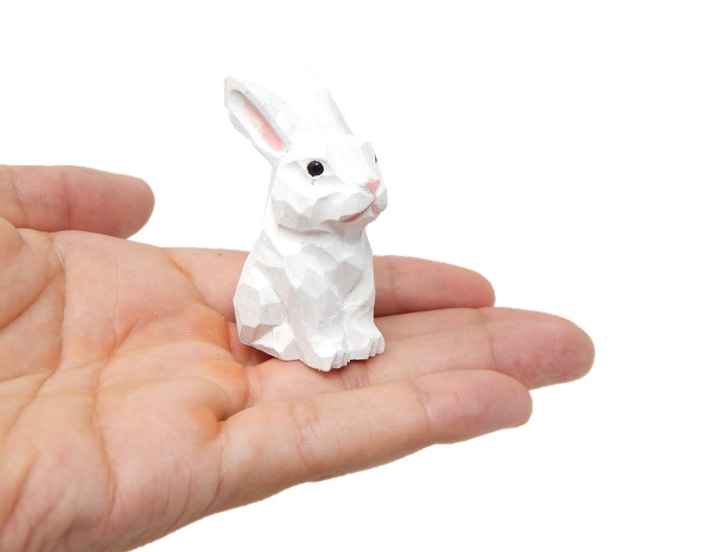 Rabbit, Bunny, Hare - Miniature Wooden Figurine Statue Carving Handmade Decor Animals Ornament Small Animals