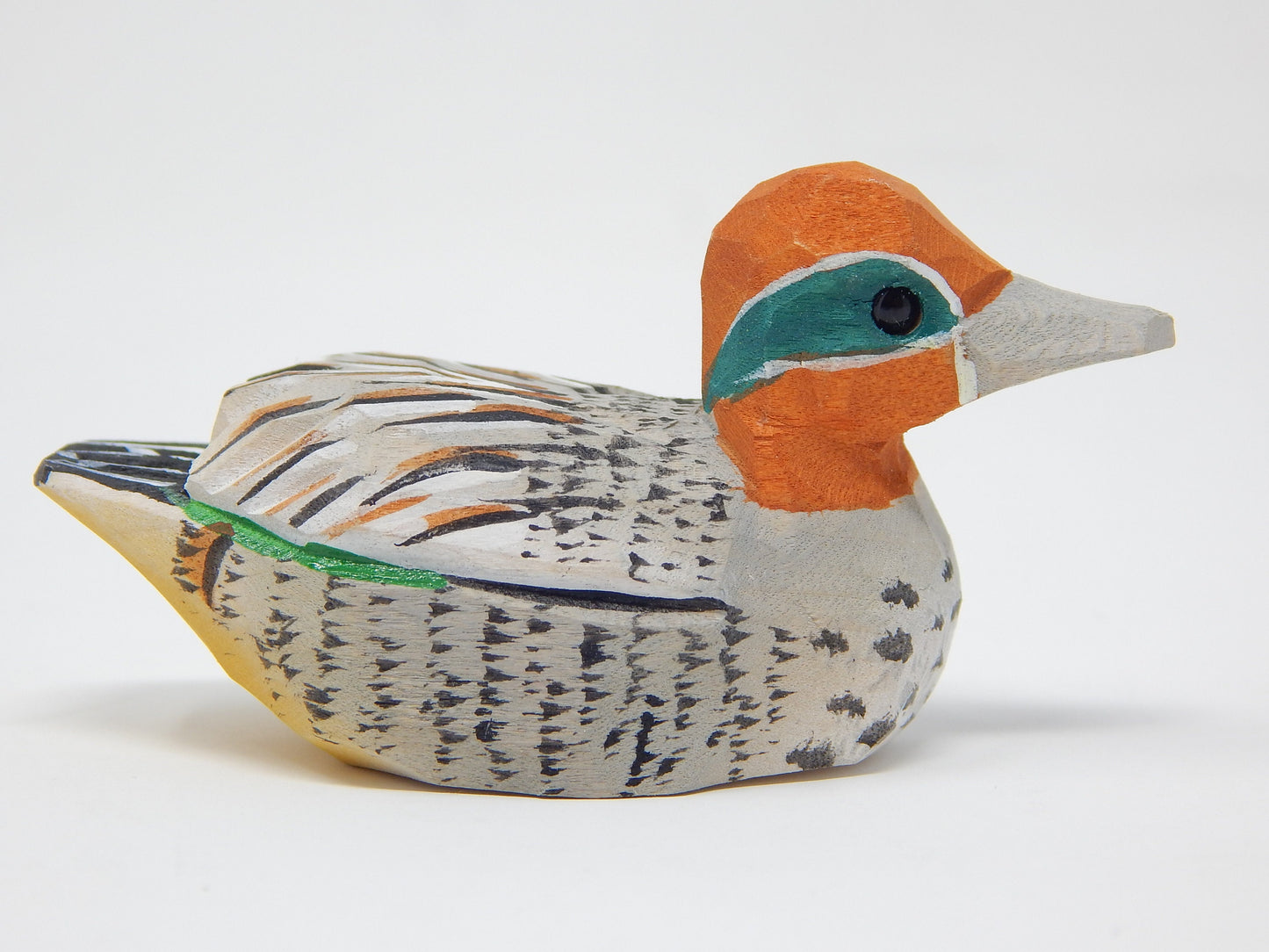 Eurasian Teal Duck - Green Wing Miniature Common Hand Painted Wood Folk Art Decoy Mini Carved Bird Ornament Figurine Small Animal