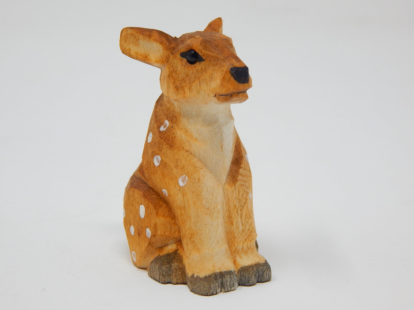 Spotted Deer - White-tailed Forest Fawn Reindeer Roe Buck Fallow Doe Miniature Hand-Painted Wooden Carved Ornament Figurine Small Animals