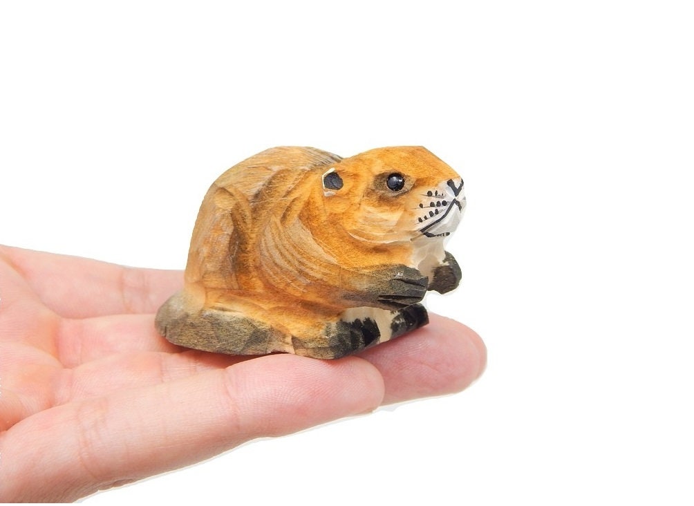 Beaver Wood Figurine - Dam Forest Castor Woodland Critter Miniature Small Animal Toy Handmade Carved Home Decor Folk Ornament Minifigure