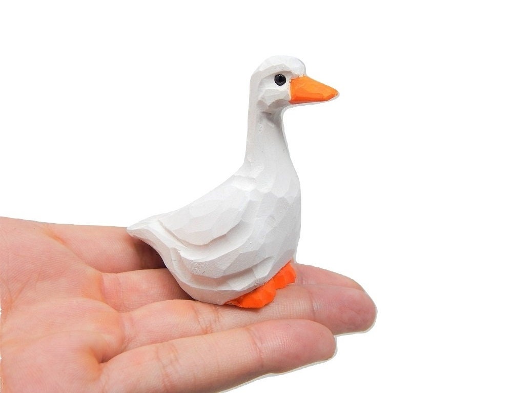 White Goose - Figurine Ross's Snow Domestic Emden Swan Farm Miniature Handmade Wood Duck Art Carved Bird Geese Small Animals Collectible