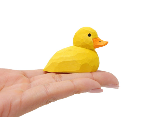 Baby Duck Yellow Bird Figure Statue Wood Decor Small Animal Bath Tub Miniature Carving