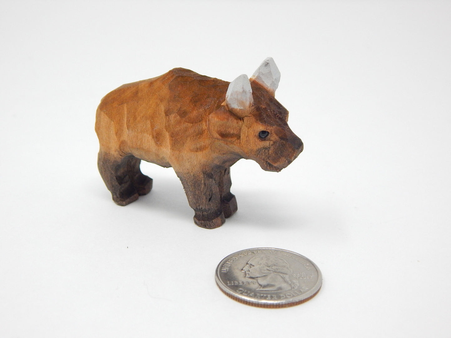 Bison Buffalo Figurine Statue Art Sculpture Miniature Wood Carving Decor Small Animal