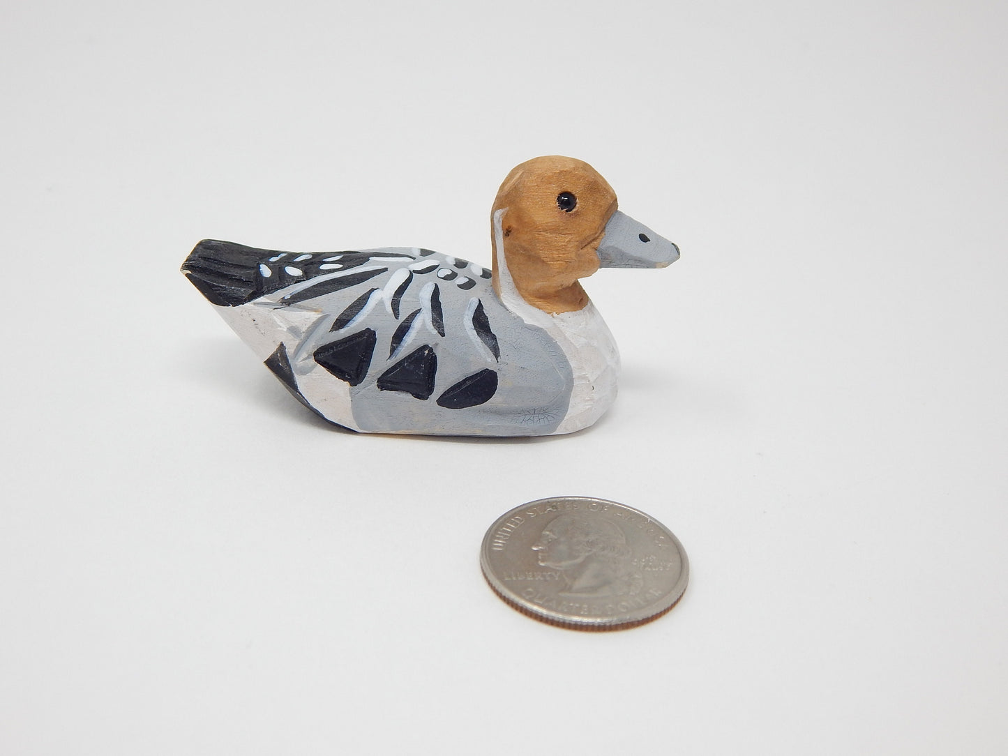 Hand-Carved Recycled Wood Pintail Duck Ornament, Hand-Painted Bird Figurine, Glass Eyes