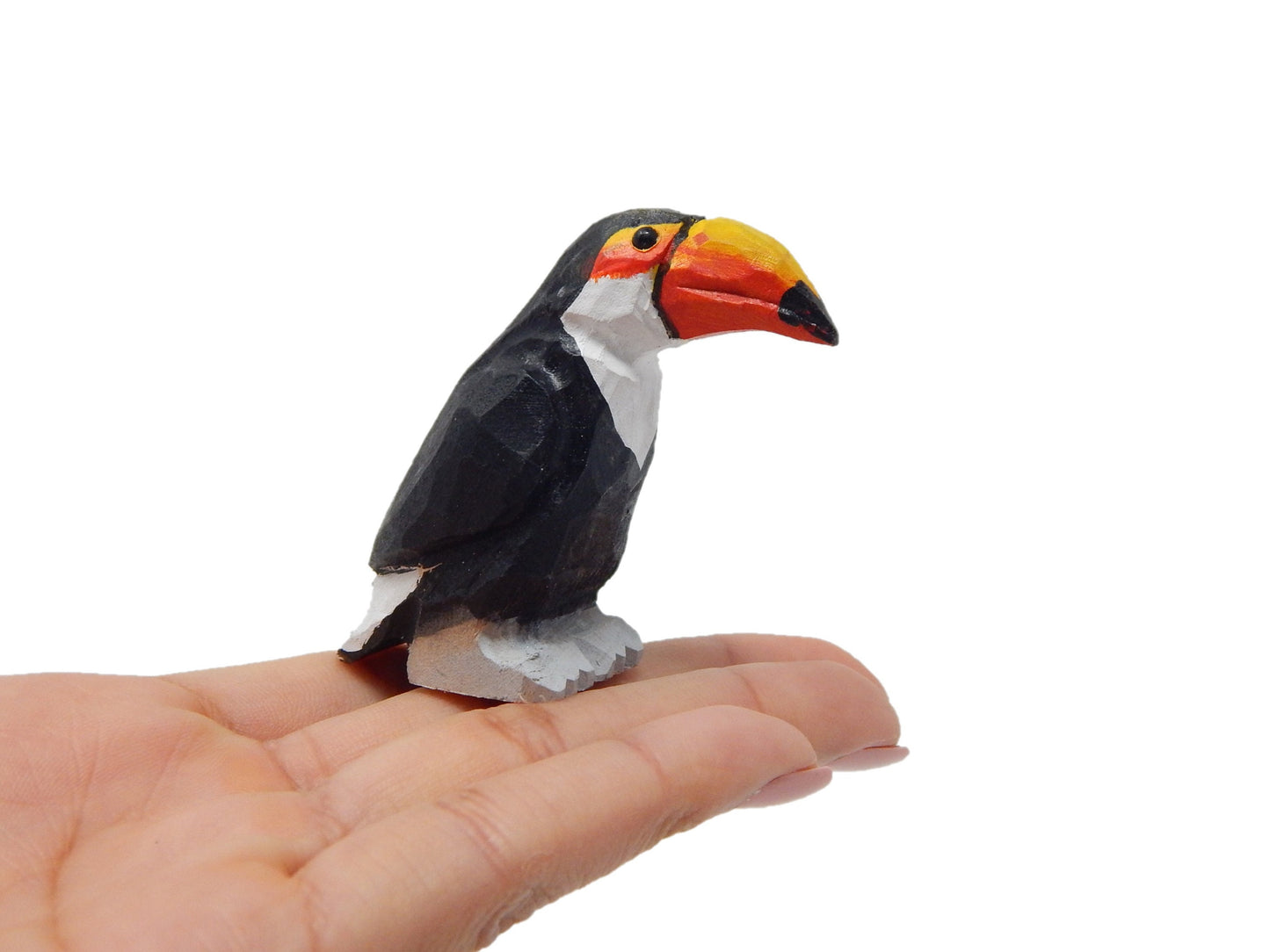 Toucan Bird Figurine Statue Tropical Yellow Beak Decor Miniature Sculpture Art Wood Carving