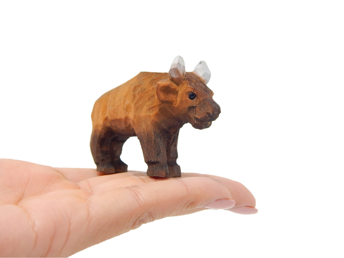 Bison Buffalo Figurine Statue Art Sculpture Miniature Wood Carving Decor Small Animal