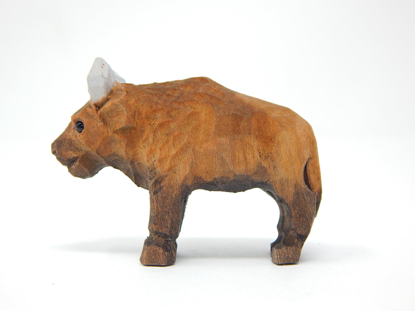 Bison Buffalo Figurine Statue Art Sculpture Miniature Wood Carving Decor Small Animal