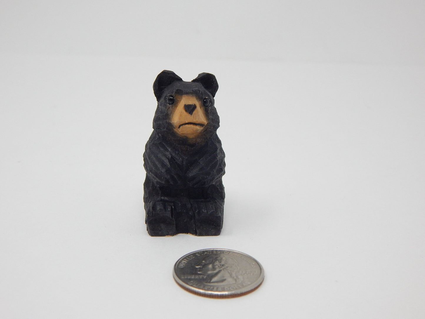 Black Bear Figurine Wood Carving Miniature Decor Statue Art Craft Small Animal