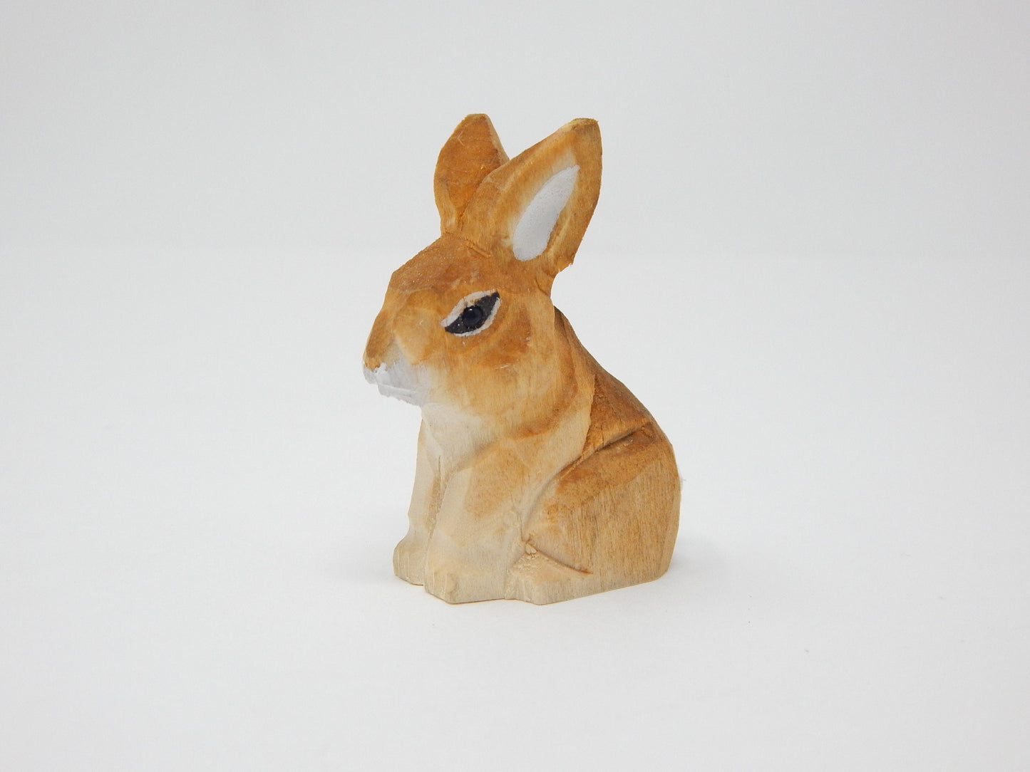 Brown Rabbit Bunny Miniature Wood Figurine Garden Statue Small Animal Decoration Art