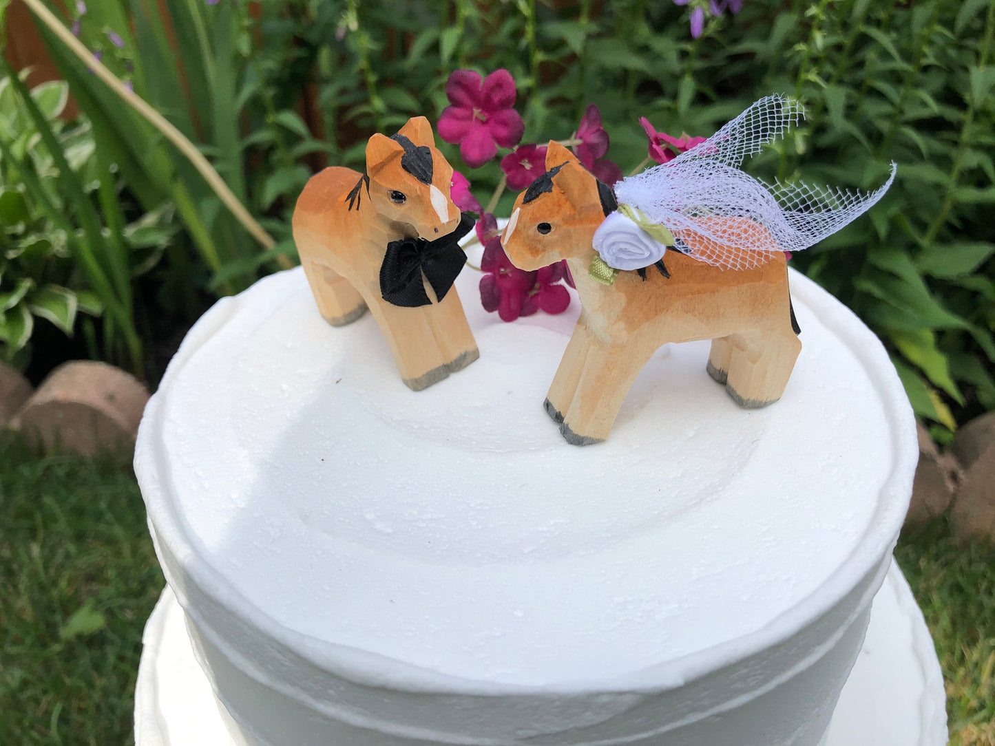 Horse Pony Cake Topper Bride & Groom Country Farm Kentucky Barn Wedding Carved Wood