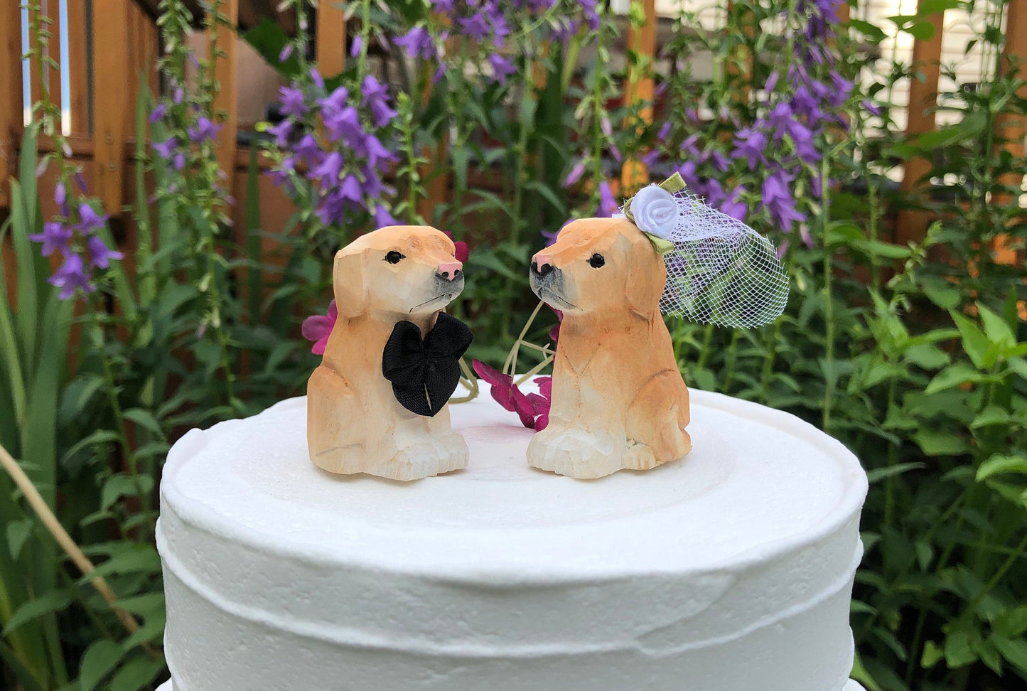 Labrador Retriever Dog Puppy Cake Topper Bride & Groom Wedding Engagement Anniversary Carved Wood Pet Statue