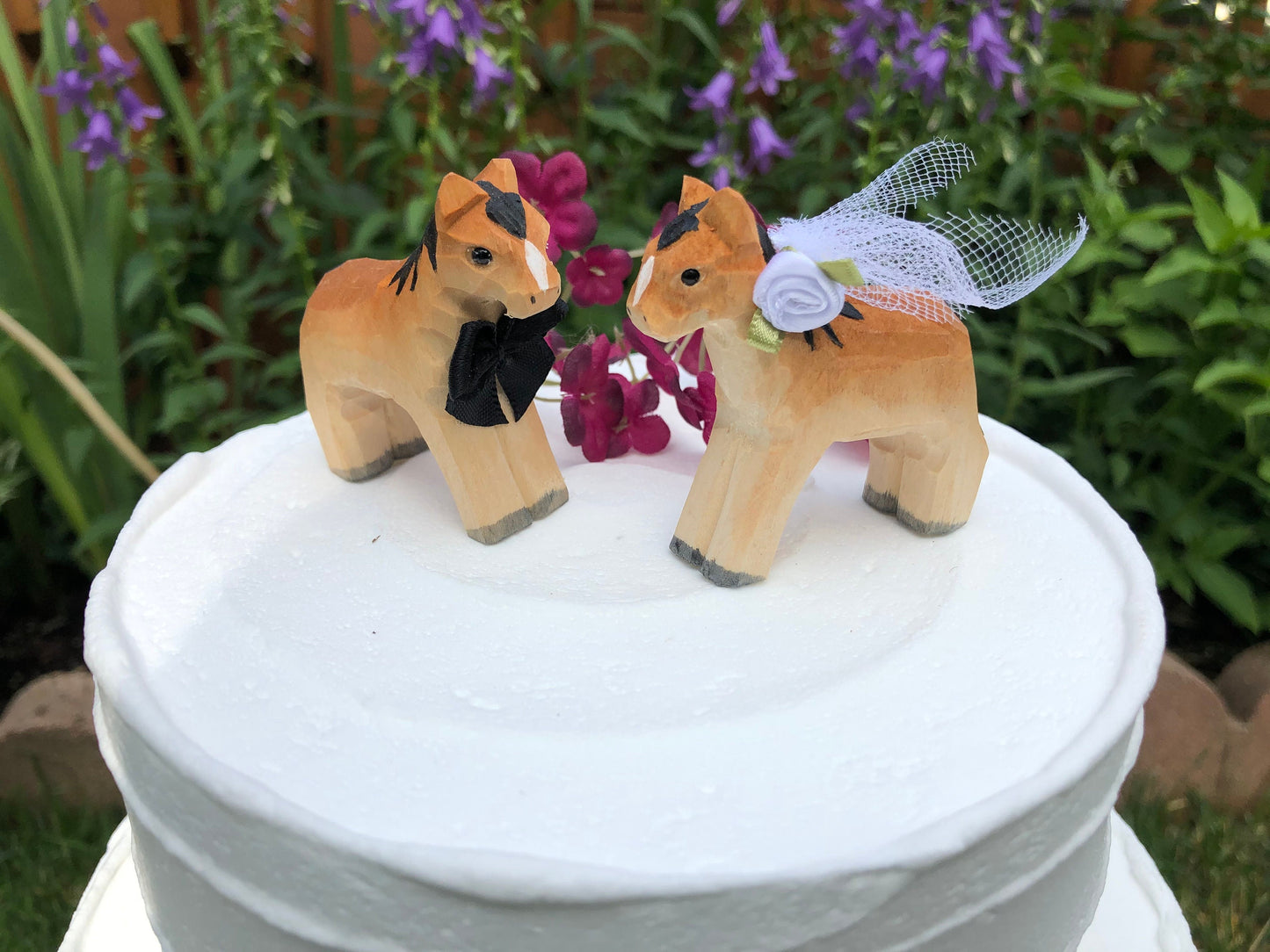 Horse Pony Cake Topper Bride & Groom Country Farm Kentucky Barn Wedding Carved Wood