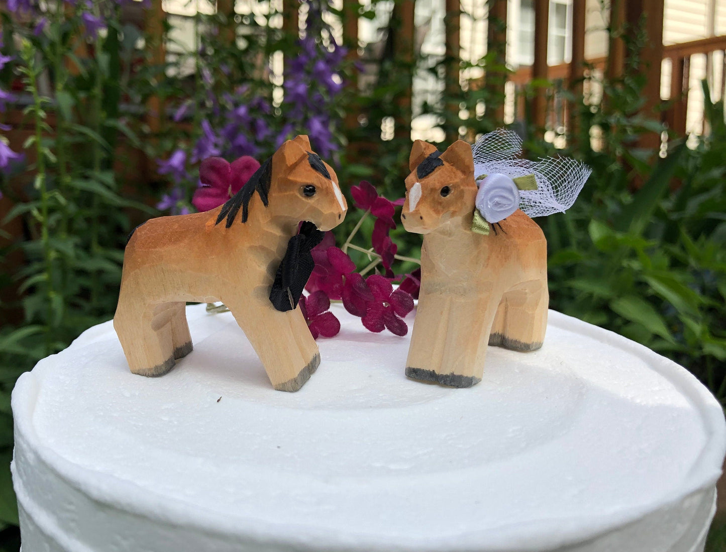 Horse Pony Cake Topper Bride & Groom Country Farm Kentucky Barn Wedding Carved Wood