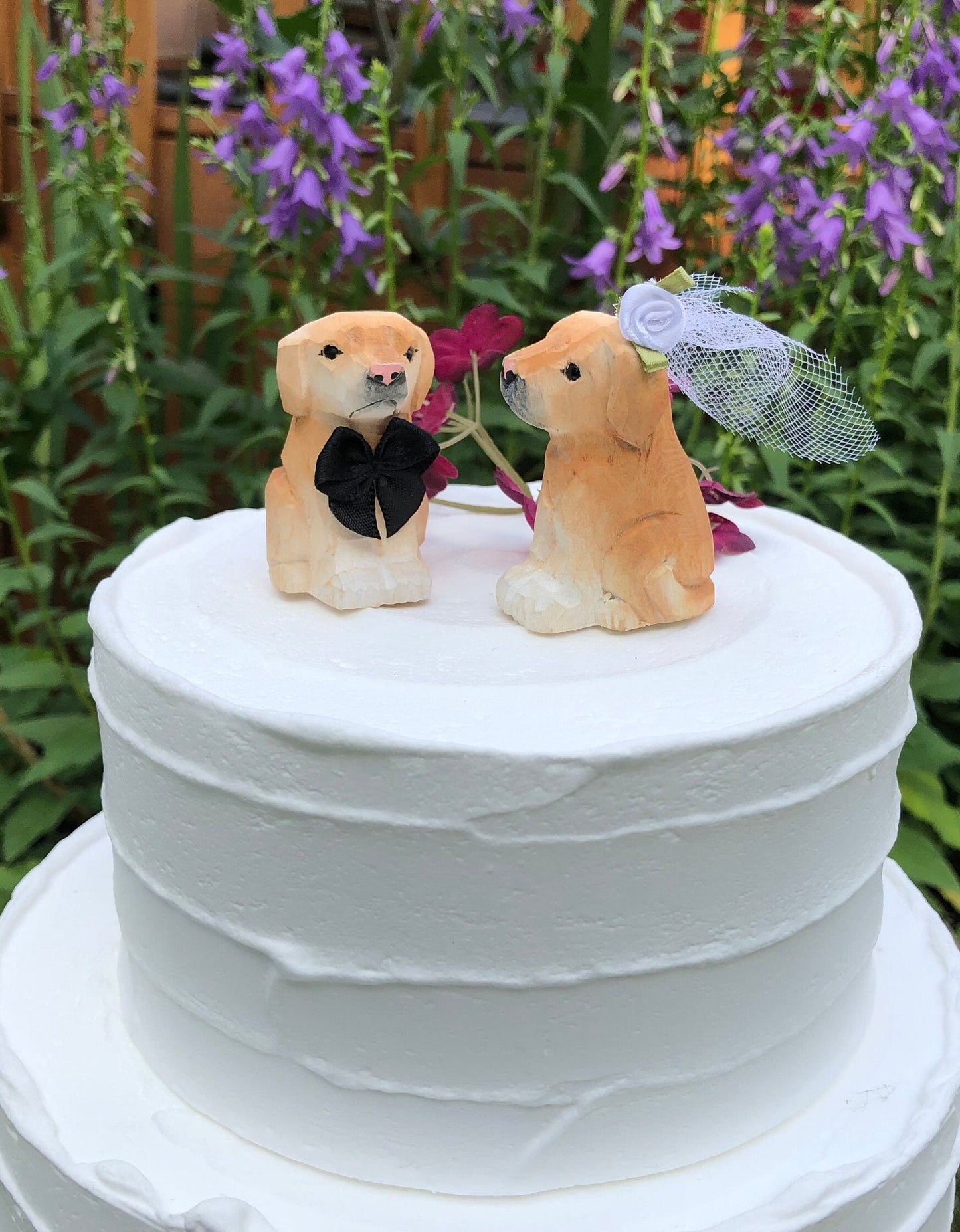 Labrador Retriever Dog Puppy Cake Topper Bride & Groom Wedding Engagement Anniversary Carved Wood Pet Statue