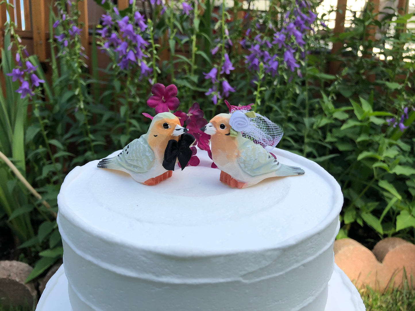 Mourning Dove Turtledove Love Birds Cake Topper Bride & Groom Wedding Engagement Anniversary Carved Wood Statue