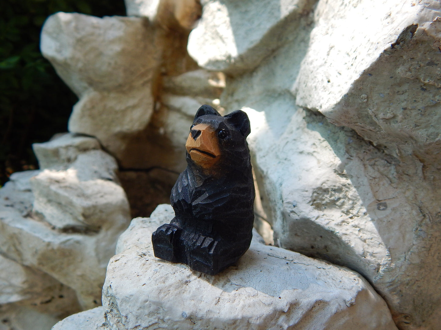 Black Bear Figurine Wood Carving Miniature Decor Statue Art Craft Small Animal