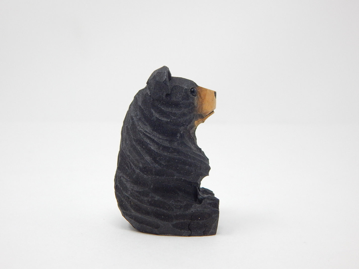 Black Bear Keychain Ring Clip Charm Miniature Wood Mini Figurine Small Animal
