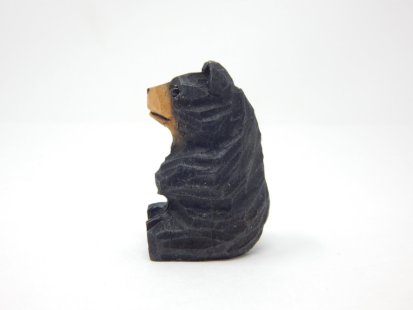 Black Bear Keychain Ring Clip Charm Miniature Wood Mini Figurine Small Animal