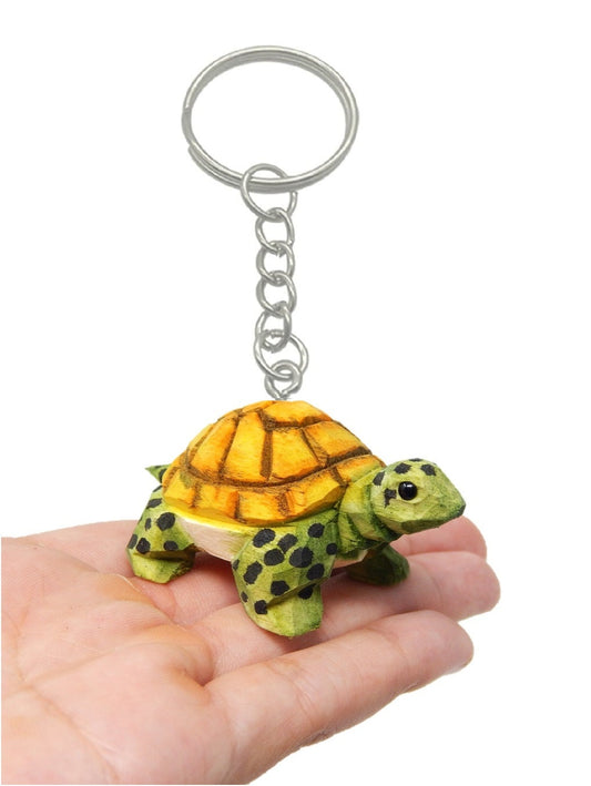 Turtle Tortoise Keychain Ring Clip Charm Miniature Wood Mini Figurine Small Animal