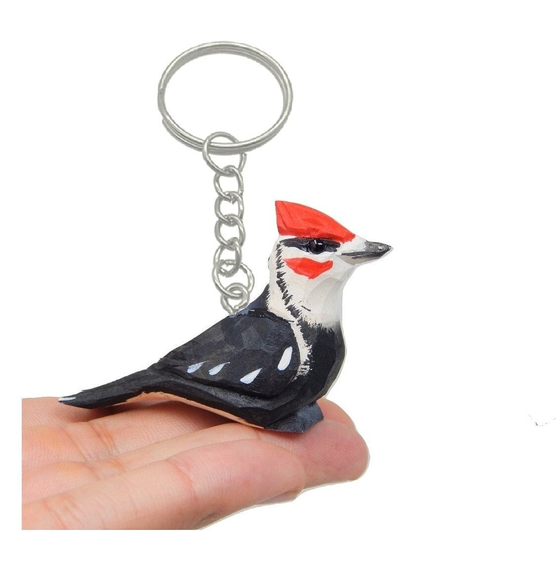 Woodpecker Woodland Sapsucker Keychain Ring Hook Clip Charm Miniature Wood Mini Figurine Small Animal