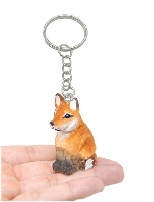 Red Fox Keychain Ring Clip Charm Miniature Wood Mini Figurine Small Animal