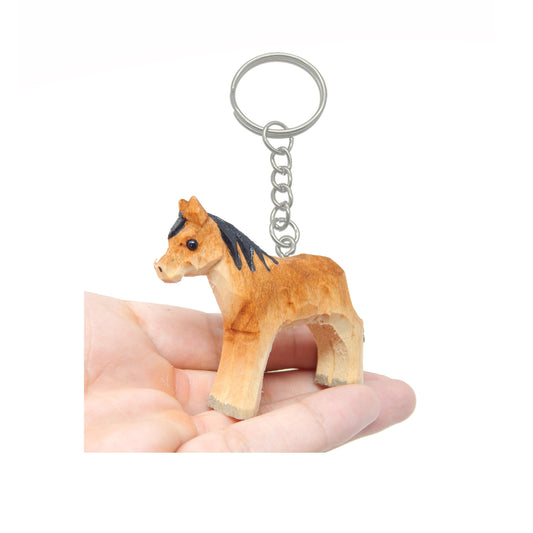 Horse Pony Keychain Ring Clip Charm Miniature Wood Mini Figurine Small Animal