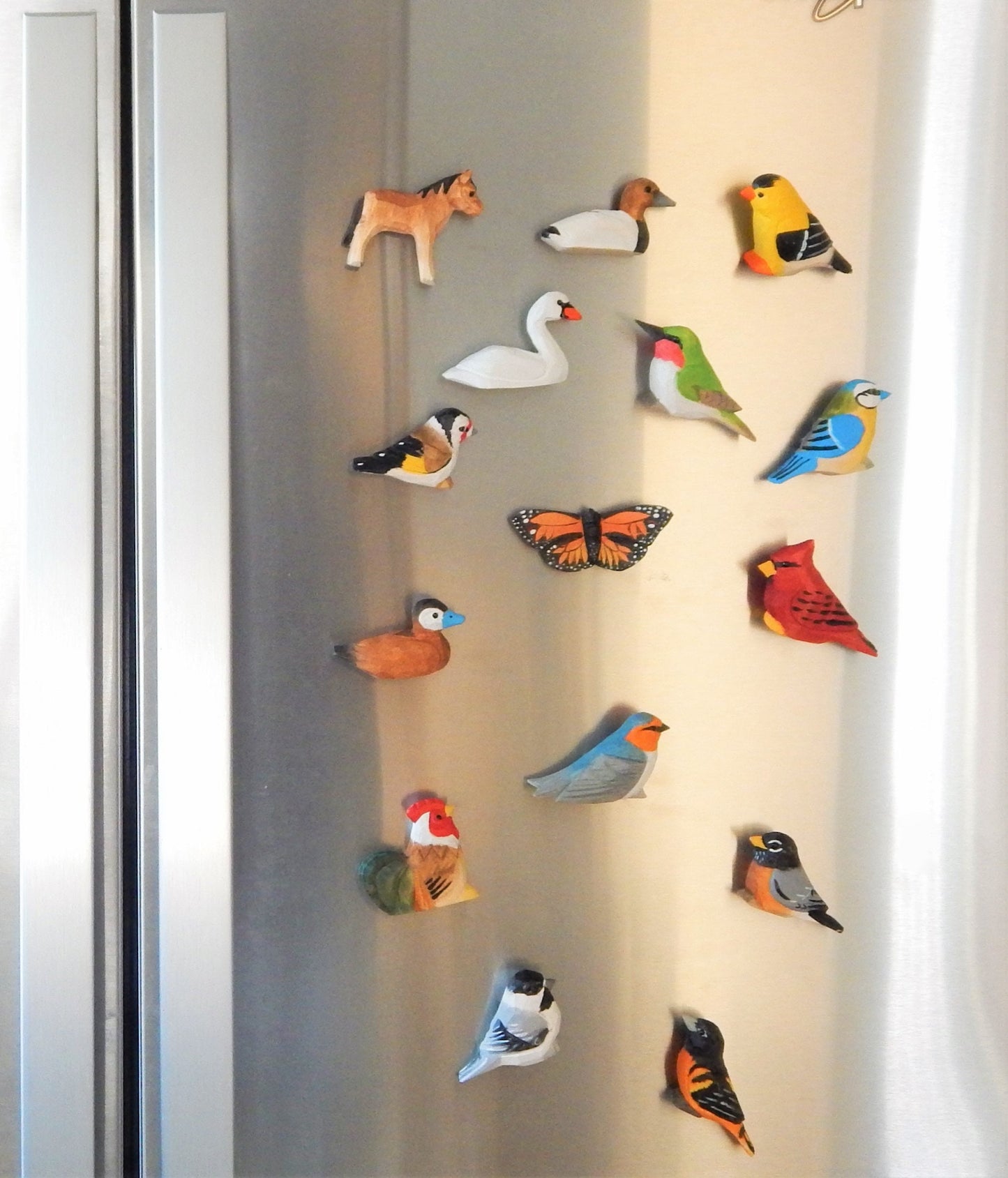 Wood Carved Animal Fridge Magnet Adult Kitchen Decor Cute Unique Custom Art Figurine Bird Duck Horse Butterfly