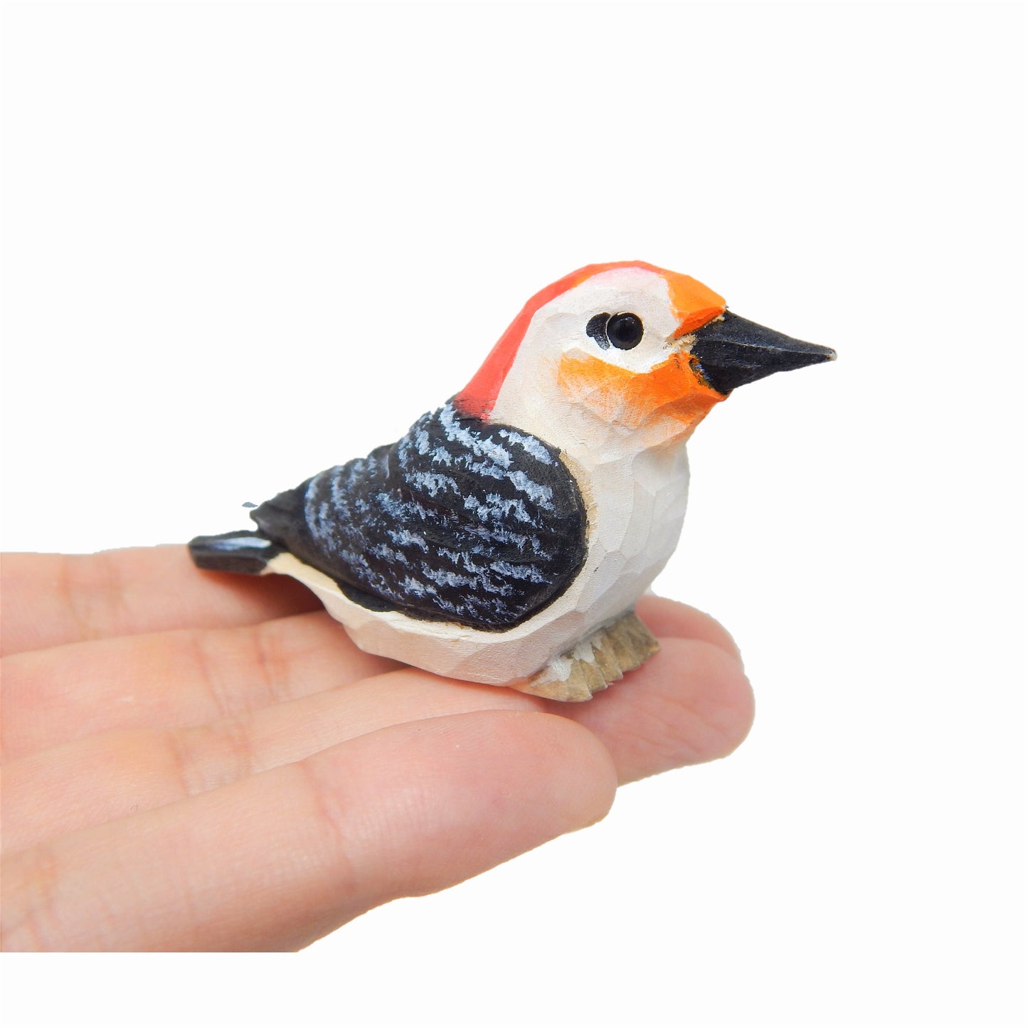 Red Bellied Head Woodpecker Wood Figurine Forest Common Woodland Pecker Sapsucker Miniature Bird Art Carve Small Animal