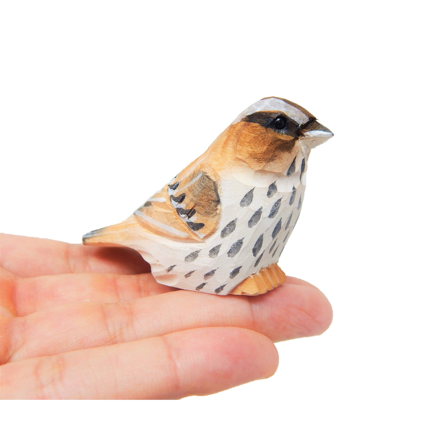 Sparrow Brown Bird Wood Figurine Statue Sculpture Ornament Decor Miniature Art Carve Small Animal