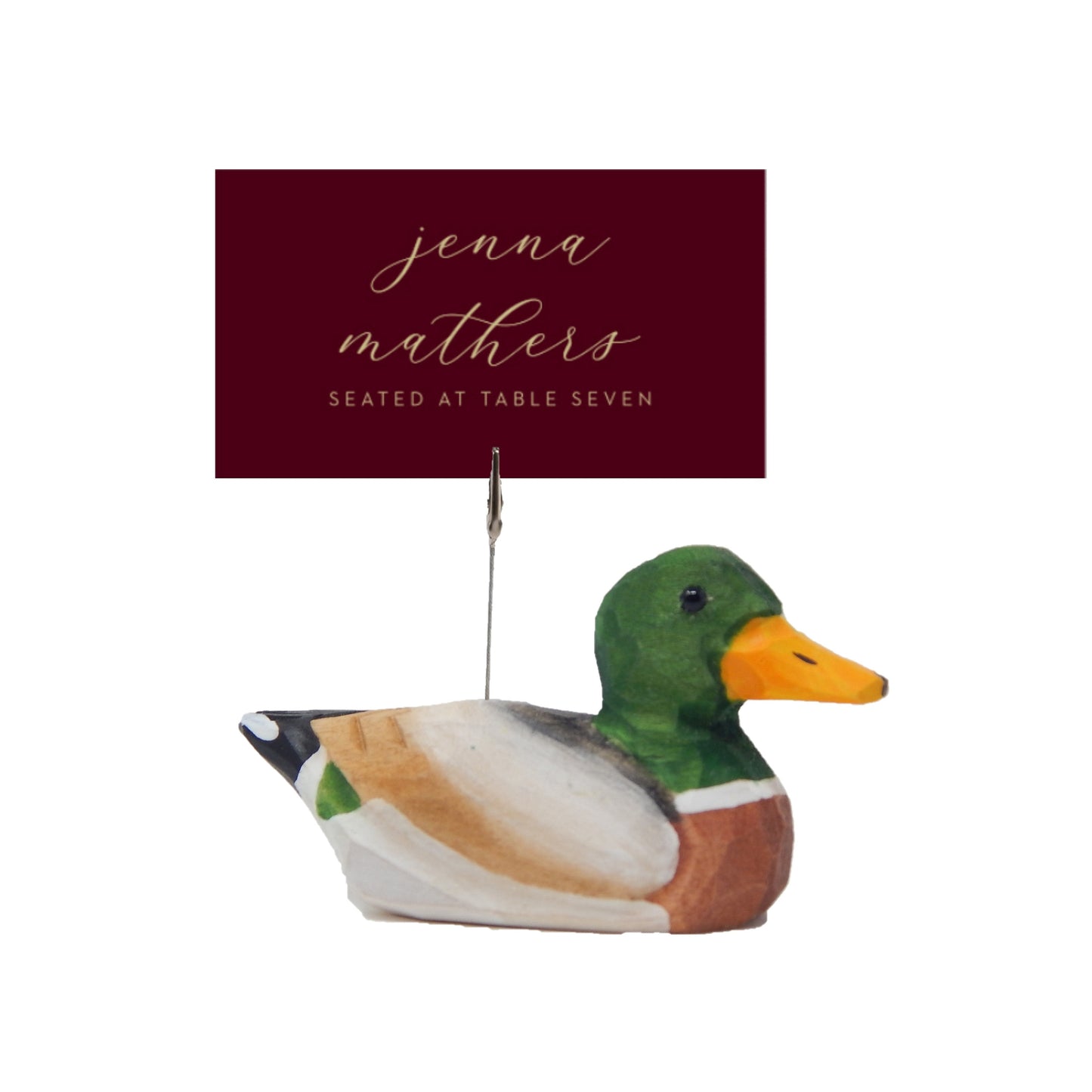 Mallard Duck Wood Place Card Holder Memo Photo Note Signage Menu Clip Clamp Base Wedding Business