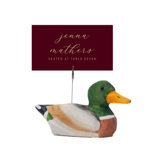 Mallard Duck Wood Place Card Holder Memo Photo Note Signage Menu Clip Clamp Base Wedding Business