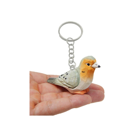 Mourning Dove Bird Keychain Ring Hook Clip Charm Miniature Wood Mini Figurine Small Animal