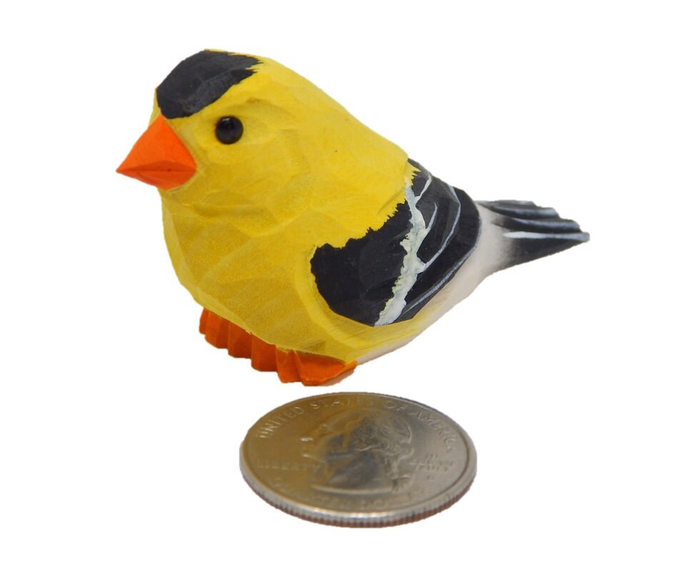 American Goldfinch Bird Keychain Ring Hook Clip Charm Miniature Wood Mini Figurine Small Animal