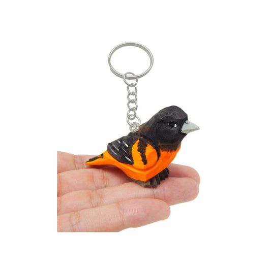 Oriole Bird Keychain Ring Hook Clip Charm Miniature Wood Mini Figurine Small Animal Baltimore Orchard